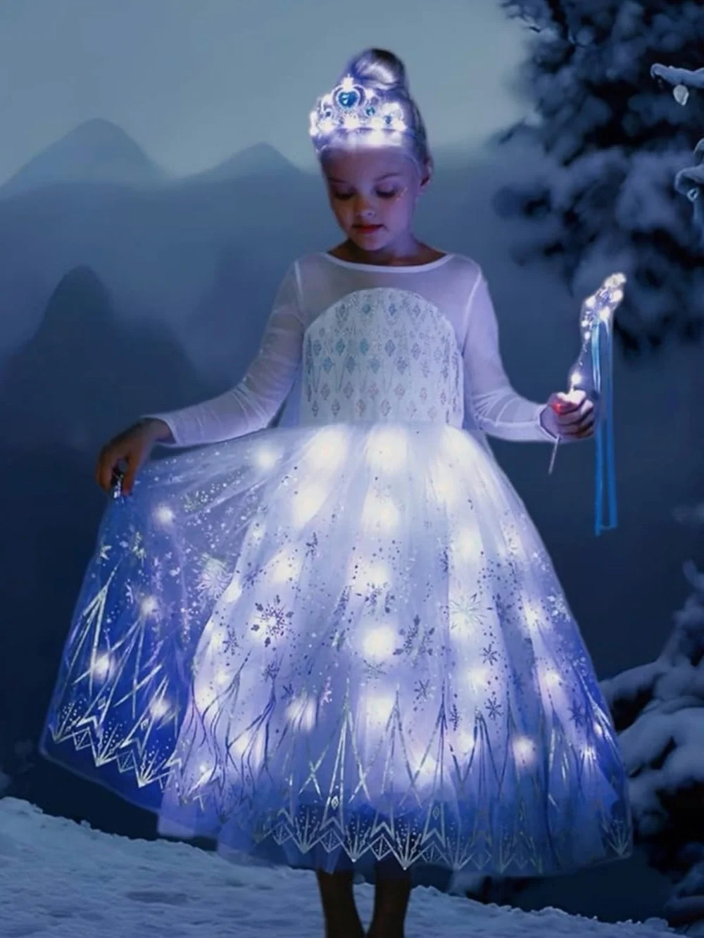 Elsa Frozen Inspired Princess Light Up Costume Kids Dress, Size 7-8